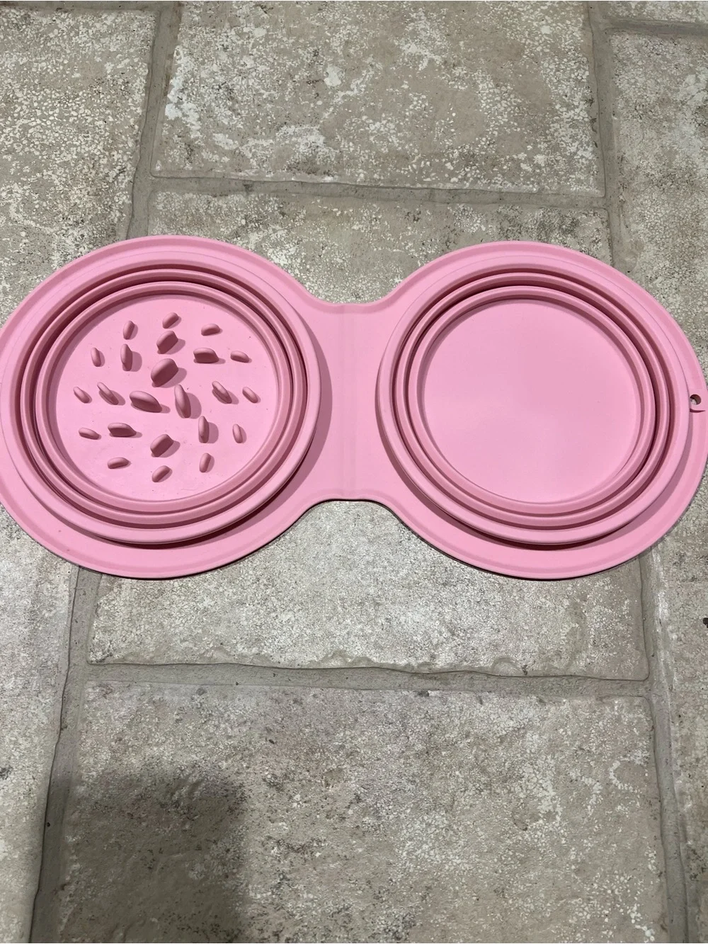 Collapsible Silicone Double Pet Bowl - Pink